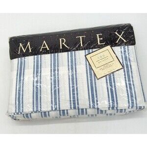 Vtg Martex Tuxedo Stripe Wedgewood Blue 180 Percale No Iron Twin Sheet Set NIP
